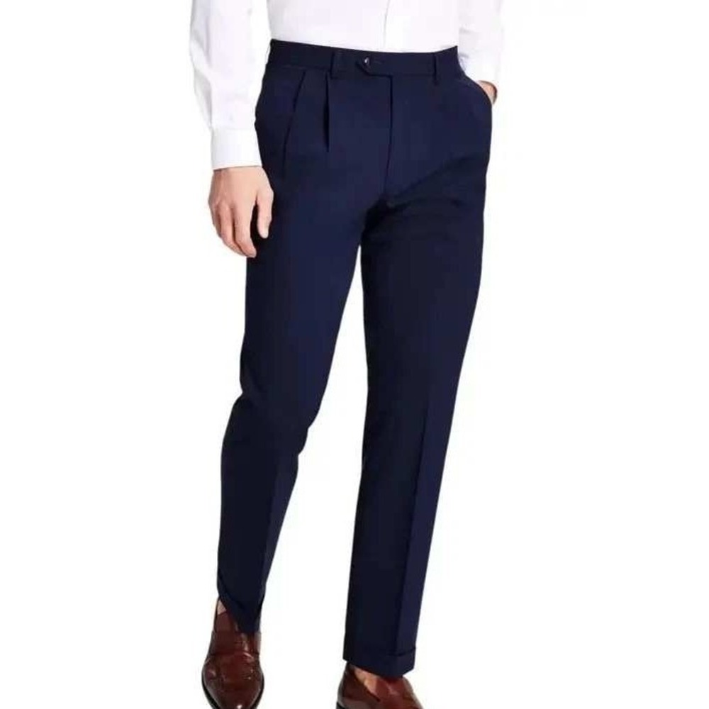 Michael Kors Pleated Cuffed Dress Pants Men's 36x34 Blue Polyester Viscose Blend